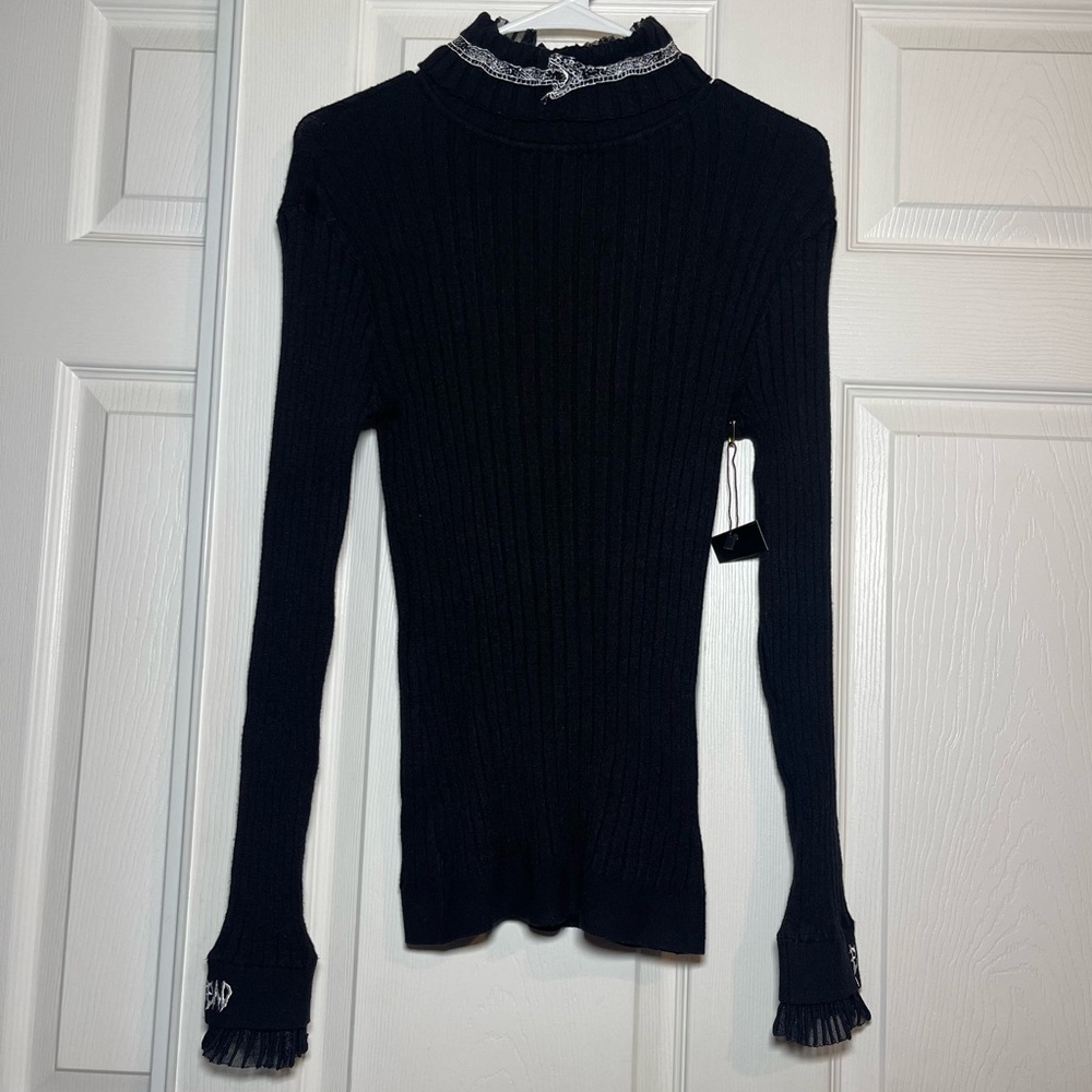 Jawbreaker Dead End Snake Embroidered Turtle Neck Gothic Black Sweater Sz M(US6)